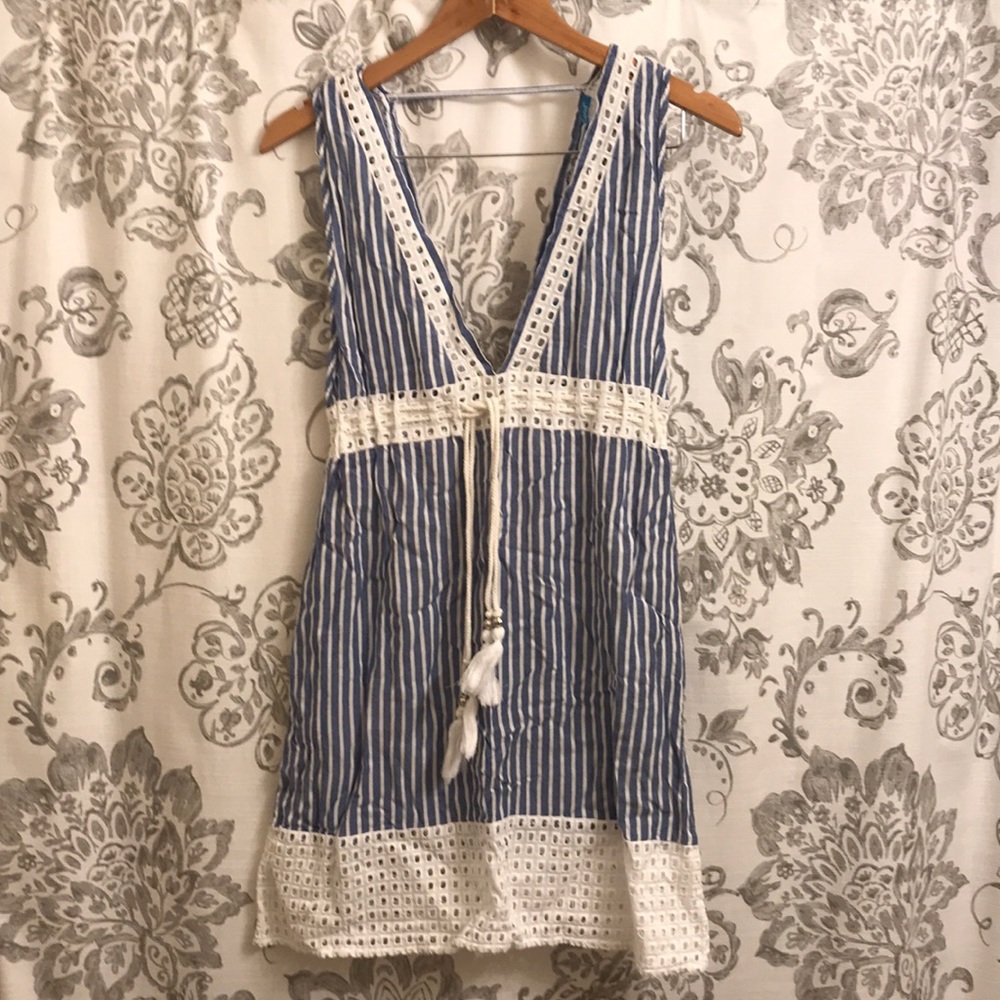 Blue Island striped beach cover up